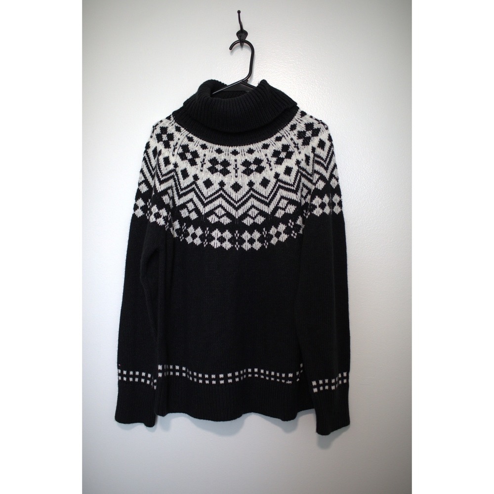 Tommy Hilfiger Womens XL Black White Fair Isle Turtleneck Knit Sweater